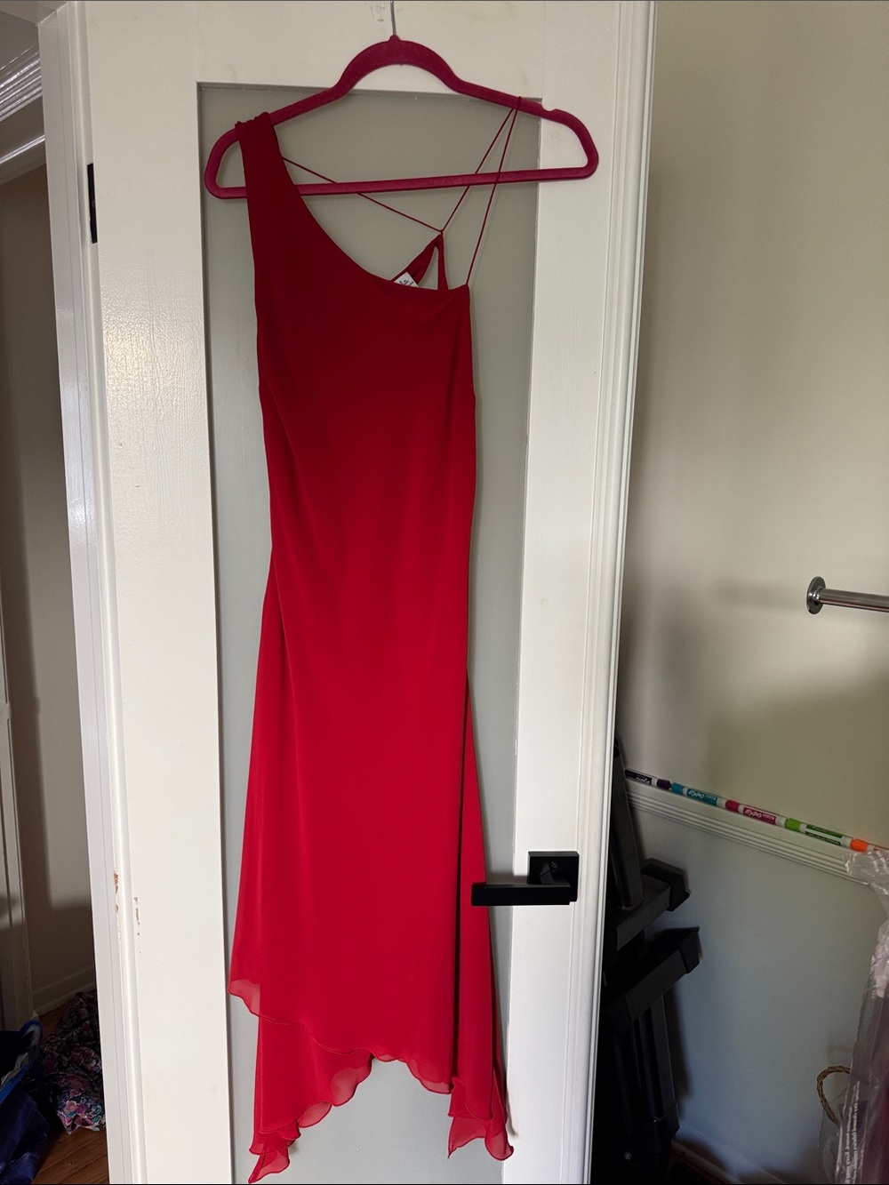Armani Exchange One-Shoulder Asymmetric Red Dress